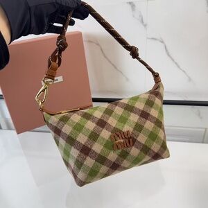 Miu Miu Plaid Clutch in Green and Brown